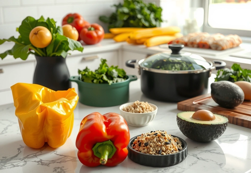 Gesunde Mahlzeiten mit frischen Zutaten in einer modernen Küche